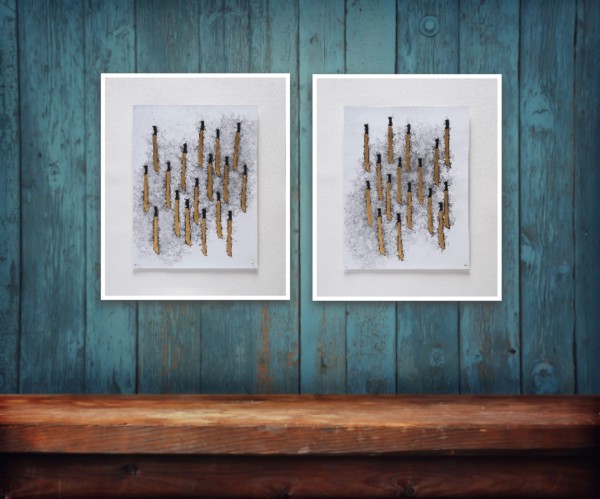 Estudio sonoro para Instrumento (representación gráfica del sonido de los machetes al chocar entre sí) (2 dibujos #127 y #131) by Miguel Rodriguez Sepulveda