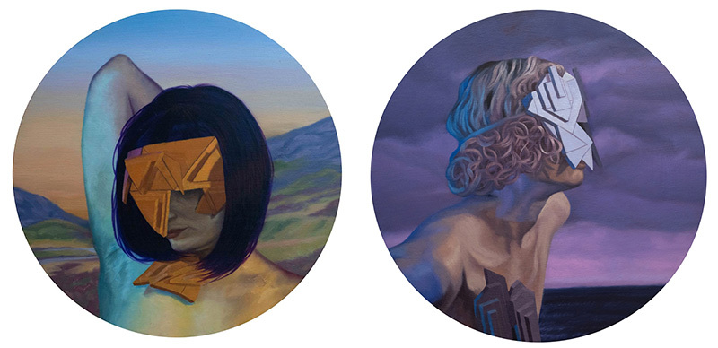 Two paintings of women's heads