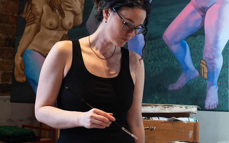 A female artist in her studio