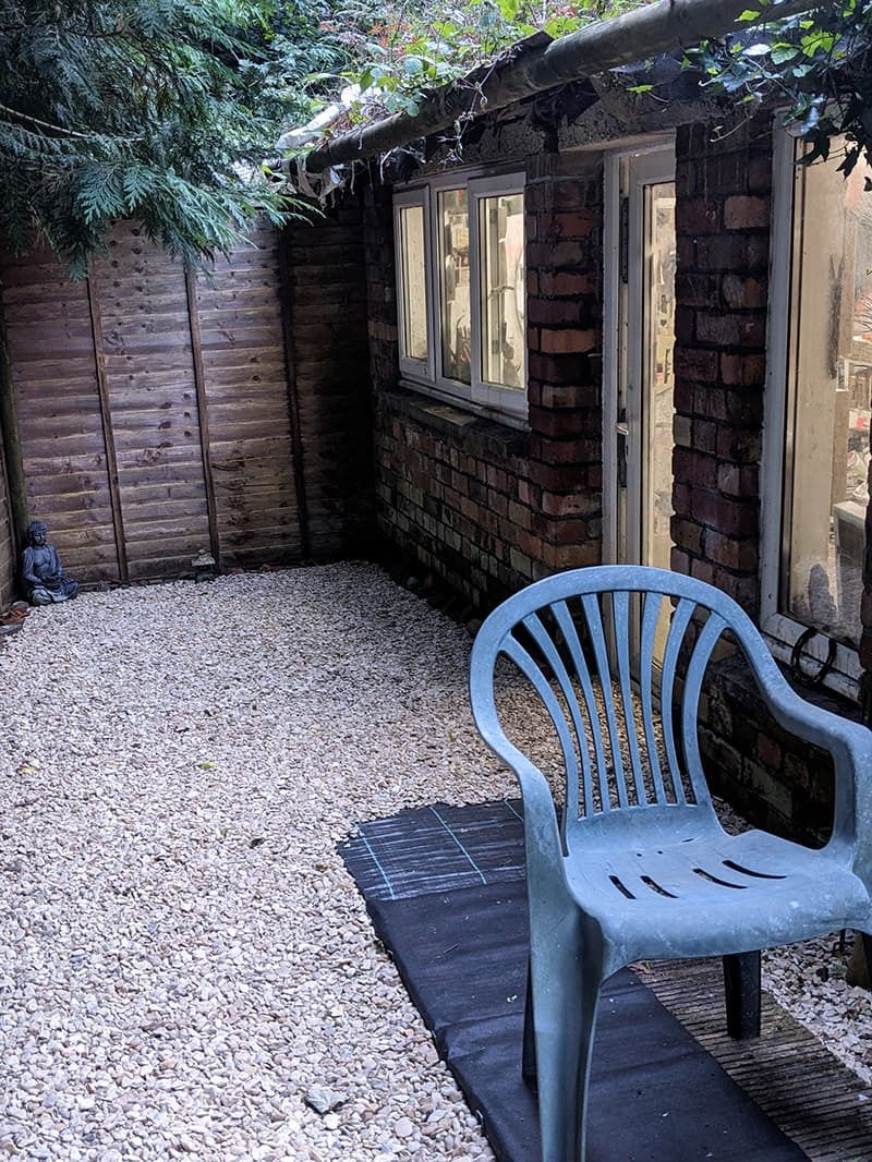 A view of a small studio building from outside