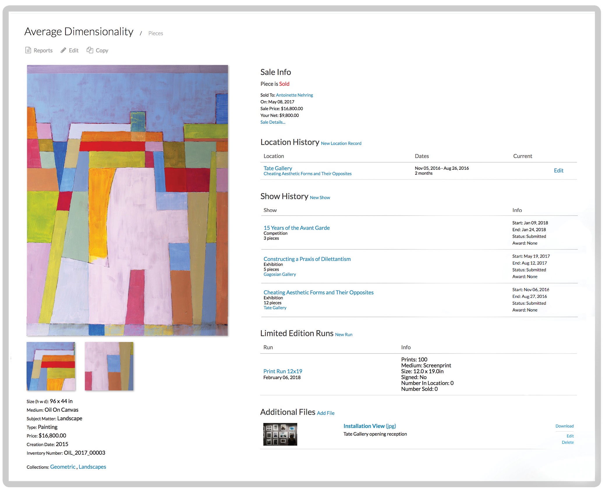 Provenance capture interface showing artwork story details