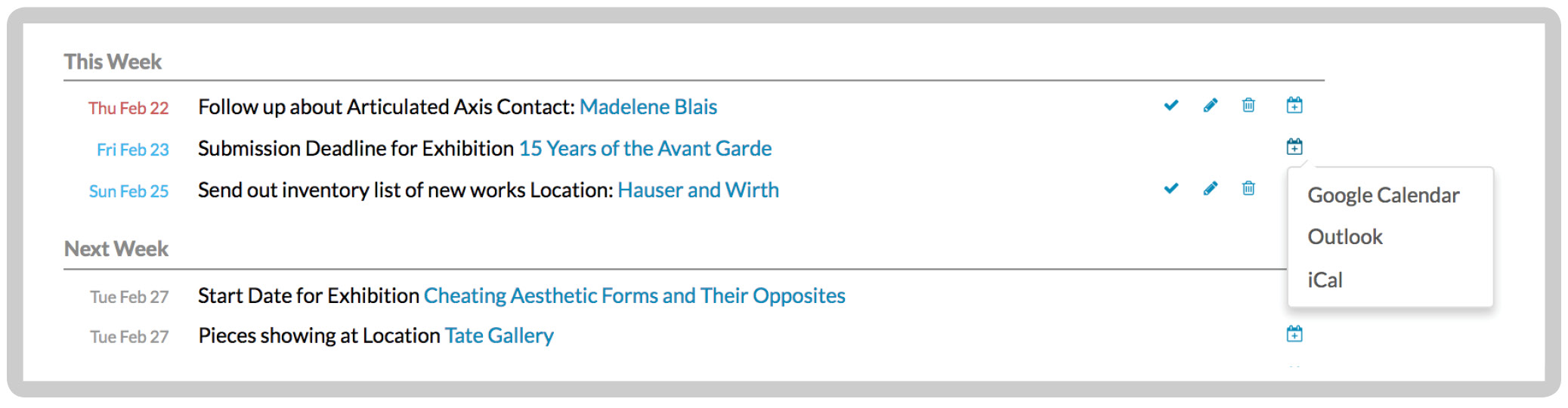 Custom reminders interface