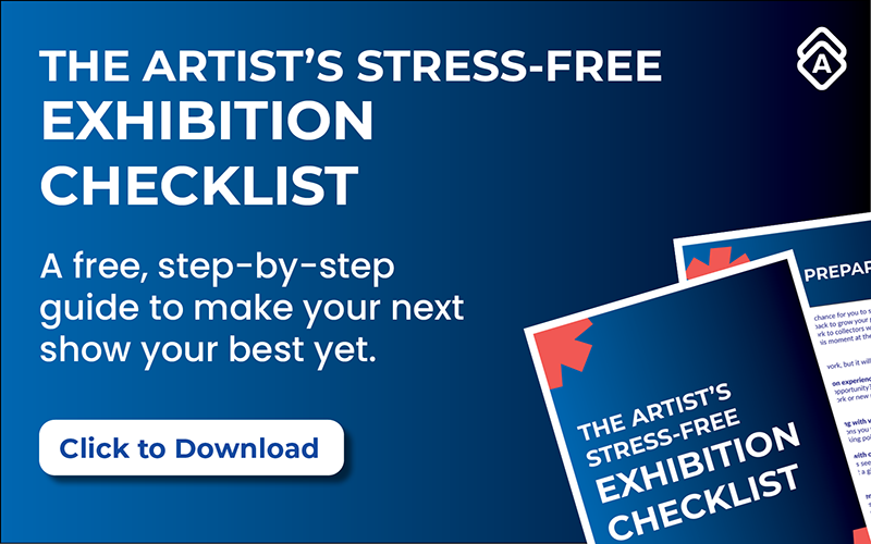 Ad linking to a free download, The Artist's Stress-Free Exhibition Checklist
