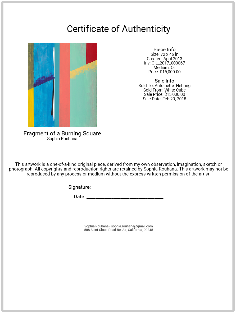 Certificate of Authenticity interface